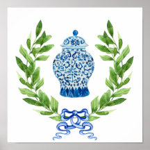 Ananas Blue & White Ginger Jar Art Print Poster