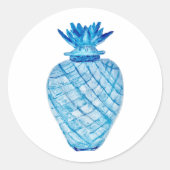 Ananas Blue & White Ginger Jar Runder Aufkleber (Vorderseite)