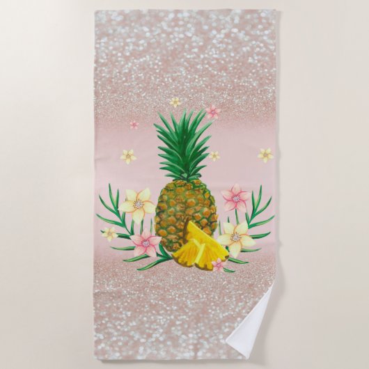 Ananas Blume Glitzer Bokeh Beach Handtuch (Vorderseite)