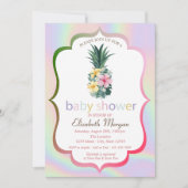 Ananas Blume Holographic Baby Shower Einladung (Vorderseite)