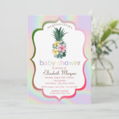 Ananas Blume Holographic Baby Shower Einladung (Stehend Vorderseite)