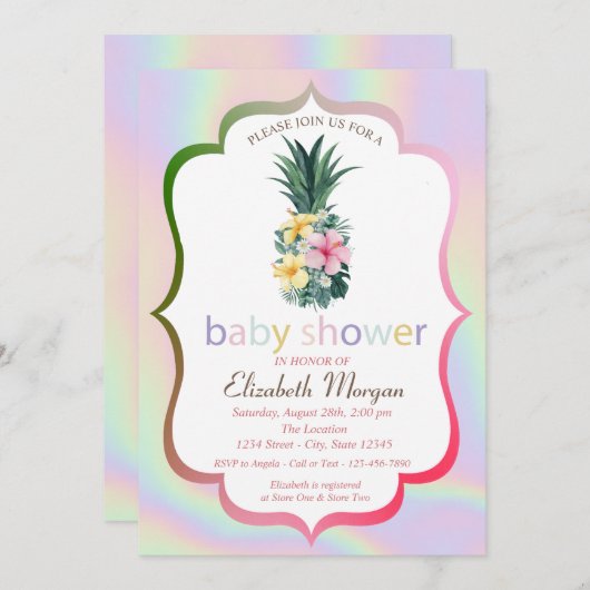 Ananas Blume Holographic Baby Shower Einladung (Vorne/Hinten)