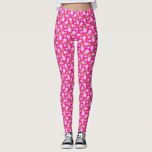 Ananas-Blume, rosa grün und weiß, Leggings (Vorderseite)