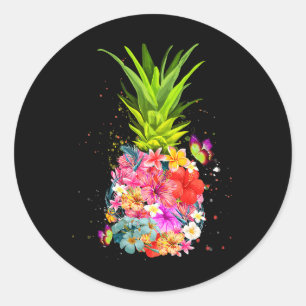 Ananas Blume Shirt Frauen Aloha Hawaii Vintag Runder Aufkleber