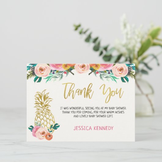 Ananas Blumendusche Danke Karte (Stehend Vorderseite)