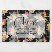 Ananas-Blüte auf Schwarzen Mini Schaumweinetikett (Einzelnes Label)