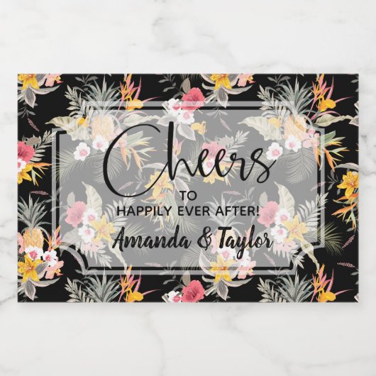 Ananas-Blüte auf Schwarzen Mini Schaumweinetikett (Einzelnes Label)