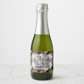 Ananas-Blüte auf Schwarzen Mini Schaumweinetikett (Vorderseite)