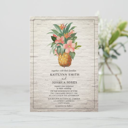 Ananas-Blütenkrähe Einladung (Stehend Vorderseite)