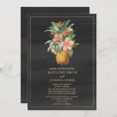 Ananas-Blütenkrähe Grau-Tropische Hochzeit Einladung (Vorne/Hinten)