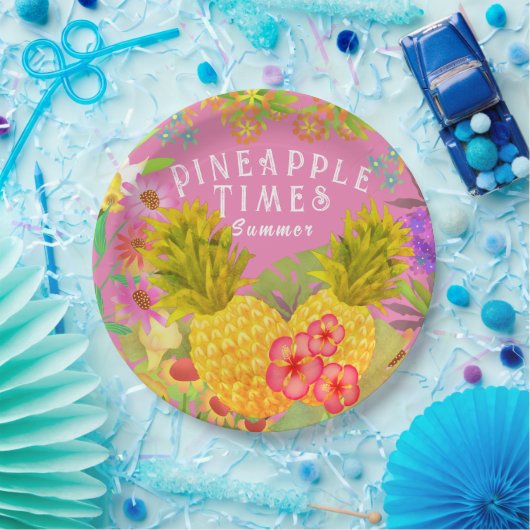 Ananas Blütenrosa Pappteller (Party)