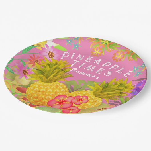 Ananas Blütenrosa Pappteller (Schrägansicht)