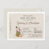 Ananas Boarding Pass Ticket Save the Date Ankündigungspostkarte (Vorne/Hinten)