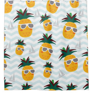 Ananas, Boot: niedliches Ozeanmuster. Duschvorhang