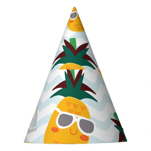Ananas, Boot: niedliches Ozeanmuster. Partyhütchen (Vorderseite)