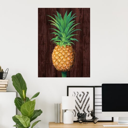Ananas Botanische Illustration gegen Mahogany Poster (Heimbüro)