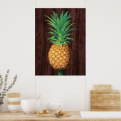 Ananas Botanische Illustration gegen Mahogany Poster (Küche)
