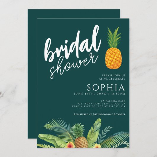 Ananas Brautparty Emerald Green Moderne Weddi Einladung (Vorne/Hinten)