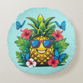 Ananas Butterfly Hibiskus Vibes Rundes Kissen