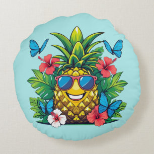 Ananas Butterfly Hibiskus Vibes Rundes Kissen