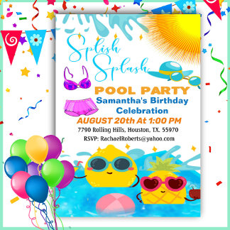 Ananas Charaktere Geburtstag Pool Party Invitati Einladung