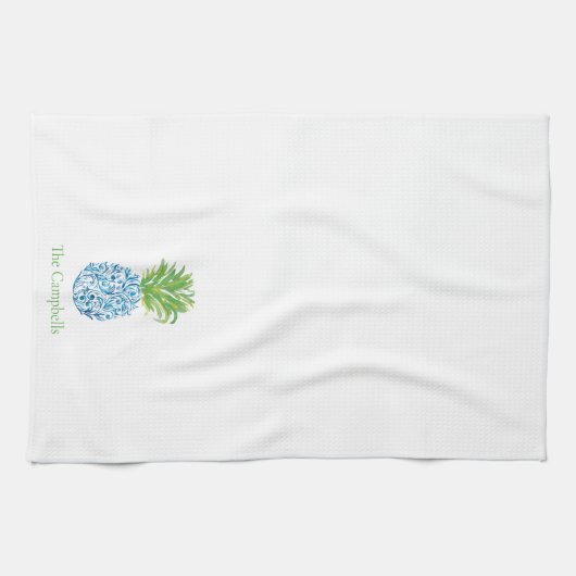 Ananas Chinoiserie Blau Weiße Preppy Custom Geschirrtuch (Horizontal)