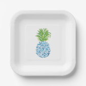 Ananas Chinoiserie Blau Weiße Preppy Pappteller (Vorderseite)