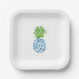 Ananas Chinoiserie Blau Weiße Preppy Pappteller