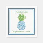 Ananas Chinoiserie Blue Border Preppy Wedding Serviette (Vorderseite)