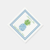 Ananas Chinoiserie Blue Border Preppy Wedding Serviette (Ecke)