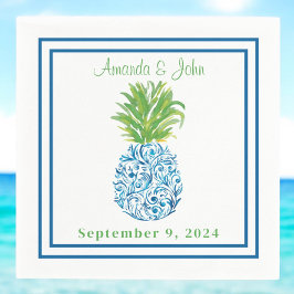 Ananas Chinoiserie Blue Border Preppy Wedding Serviette