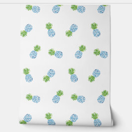 Ananas Chinoiserie Blue Green Preppy Tapete
