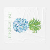 Ananas Chinoiserie Blue White Preppy Name Fleecedecke (Vorderseite (Horizontal))