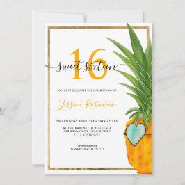 Ananas cooler Goldrahmen im Sommer Sweet 16 Foto Einladung