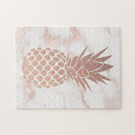 Ananas-Design auf rosa Marmor Puzzle (Horizontal)