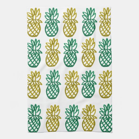 Ananas Design Grün und Gold Geschirrtuch (Vertikal)