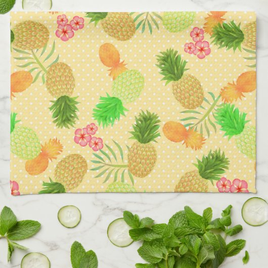 Ananas Dots gelb Geschirrtuch (Gefaltet)