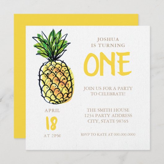 Ananas Einladung zum ersten Geburtstag (Vorne/Hinten)