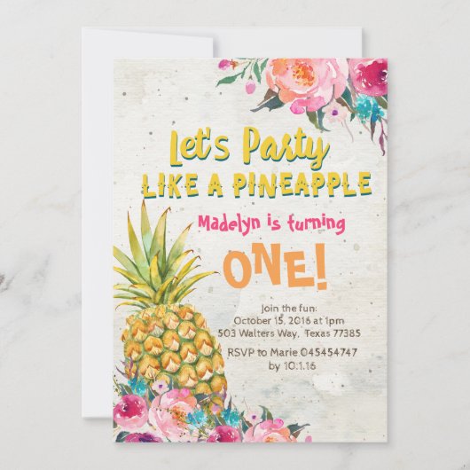 Ananas Einladung zum Geburtstag (Vorderseite)