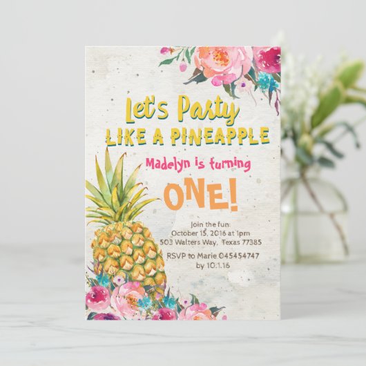 Ananas Einladung zum Geburtstag (Stehend Vorderseite)