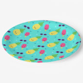 Ananas, Eiscreme und Sonnenbrille Pappteller (Schrägansicht)