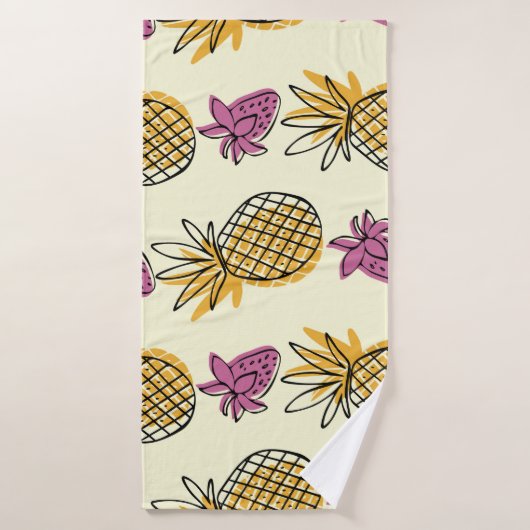 Ananas, Erdbeere Vintages Textildesign. Badehandtuch (Badehandtuch)