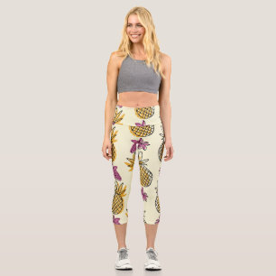 Ananas, Erdbeere Vintages Textildesign. Capri Leggings