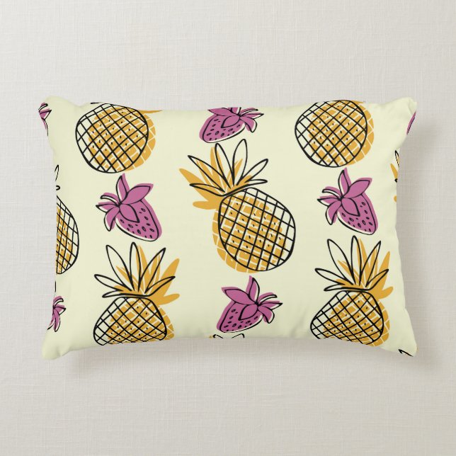 Ananas, Erdbeere Vintages Textildesign. Dekokissen (Vorderseite)