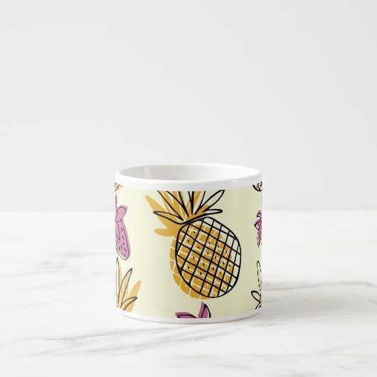 Ananas, Erdbeere Vintages Textildesign. Espressotasse (Vorderseite)