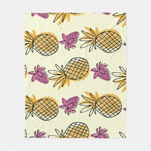 Ananas, Erdbeere Vintages Textildesign. Fleecedecke (Vorderseite)