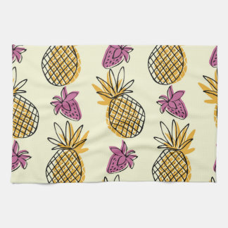 Ananas, Erdbeere Vintages Textildesign. Geschirrtuch