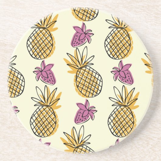 Ananas, Erdbeere Vintages Textildesign. Getränkeuntersetzer (Vorne)