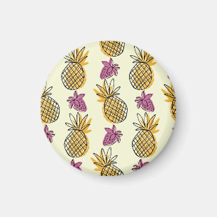 Ananas, Erdbeere Vintages Textildesign. Magnet