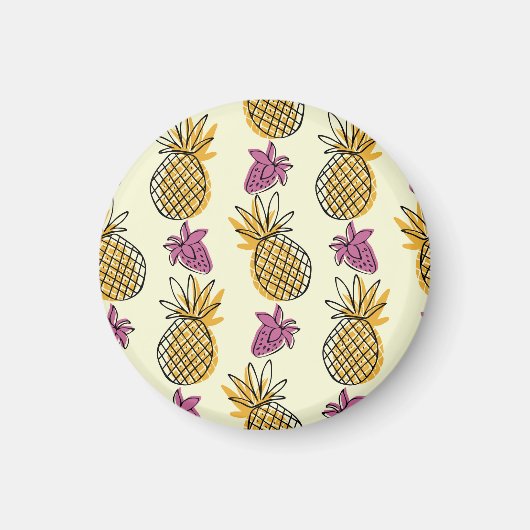 Ananas, Erdbeere Vintages Textildesign. Magnet (Vorne)